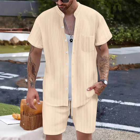 Fashionable Casual Stand Collar Pocket Short-Sleeve Shirt